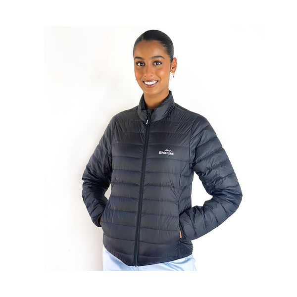 Black | Sherpa Women's Jacket. Front View Zipped Up.