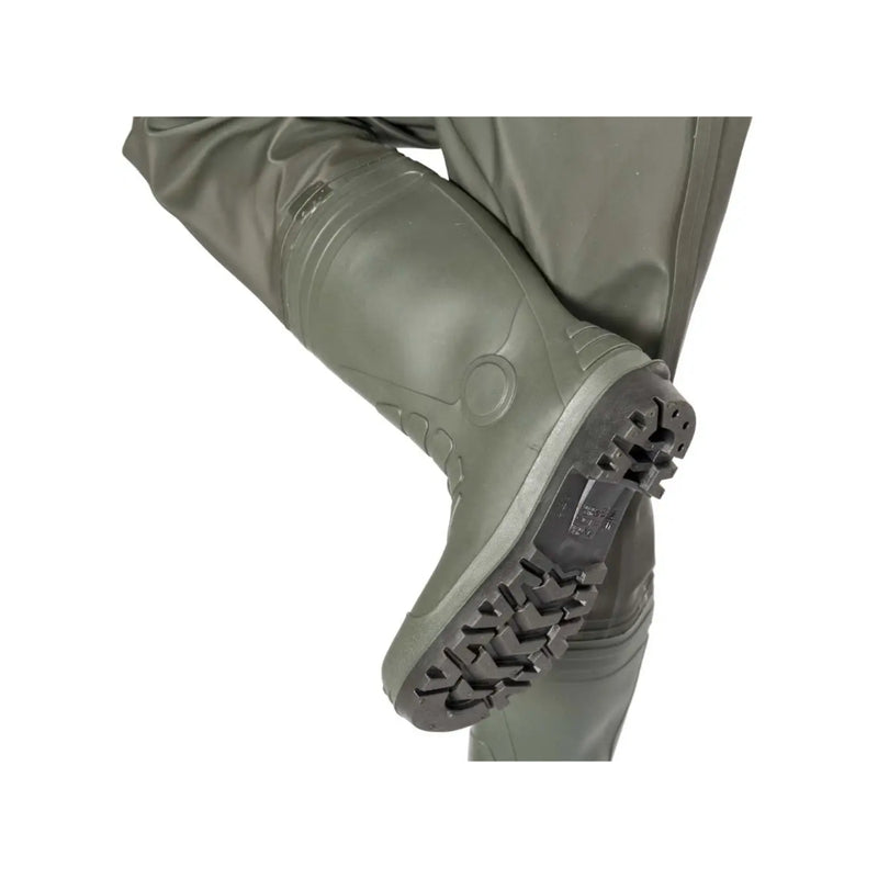 Olive | Snowbee Granite PVC Thigh Booted Waders Image Showing Close up View Of The Under Side Of The Boots.