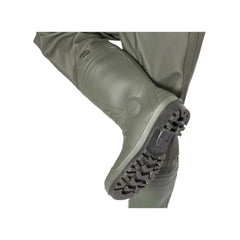 Olive | Snowbee Granite PVC Thigh Booted Waders Image Showing Close up View Of The Under Side Of The Boots.