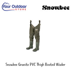 Snowbee Granite PVC Thigh Booted Wader | Hero Image Showing All Logos And Titles.