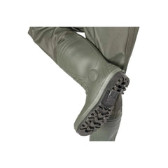 Olive Green | Snowbee Granite PVC Chest Waders Image Showing lose U Of Boot Bottom.