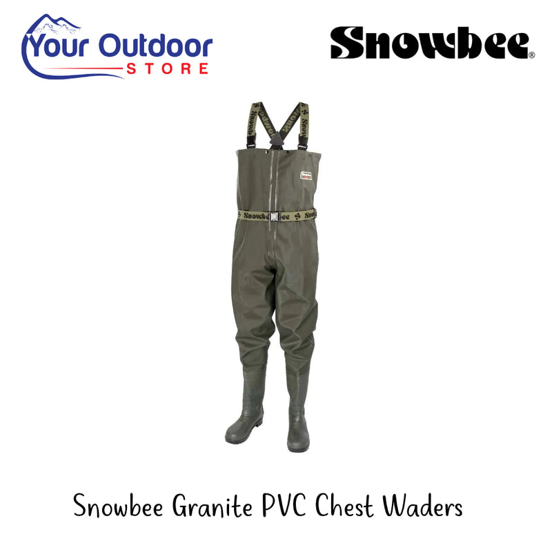 Snowbee Granite PVC Chest Waders | Hero Image Showing All Logos And Titles.