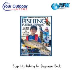 Step Into Fishing For Beginners Book | Hero Image Showing All Logos And Titles.