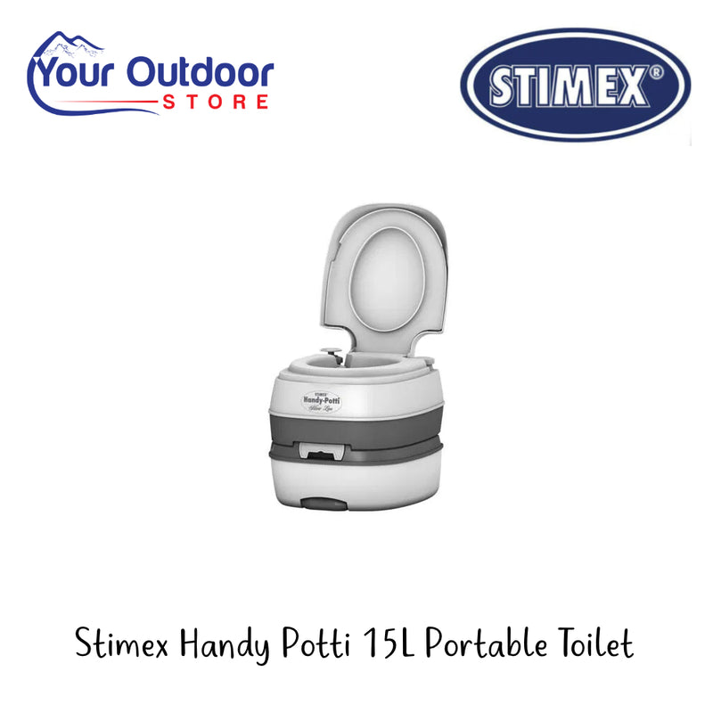 Stimex Handy Potti 15L Portable Toilet | Hero Image Showing All Logos And Titles.