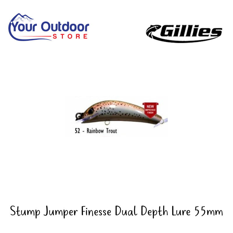 Stump Jumper Finesse Dual Depth Lure 55mm | Hero Image Showing All Logos And Titles.
