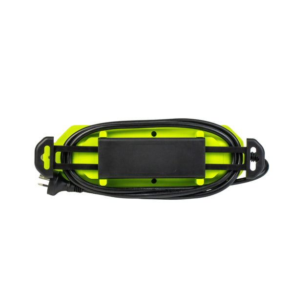 Green | 15-Amp To 10-Amp Caravan Power Adaptor Image Showing Bottom View.