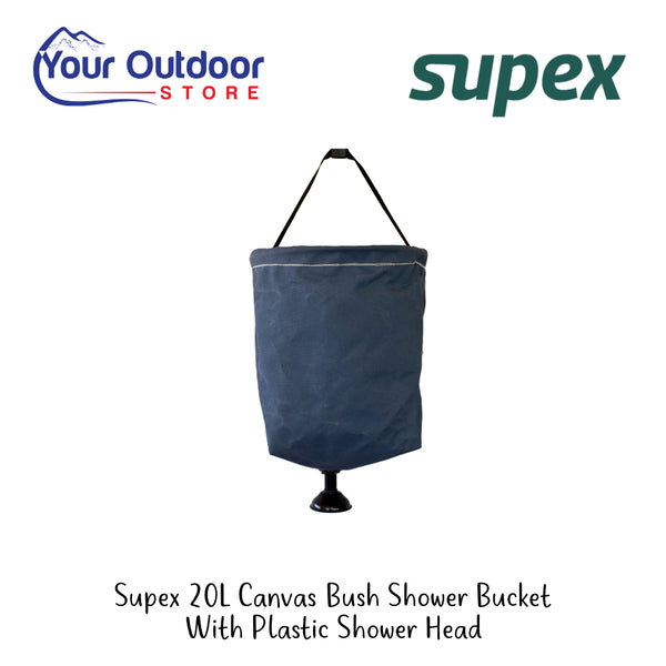 Supex 20LCanvas Bush Shower With Plastic Head | Hero Image Showing All Logos And Titles.