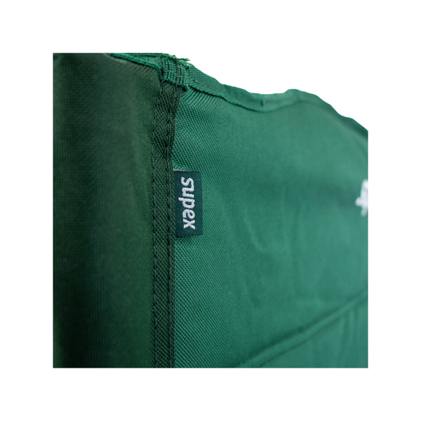 Green | Supex Aluminium Directors Chair Image Sowing Close Up View of The Stitching And Supex Tag On The Back Of The Back Rest.