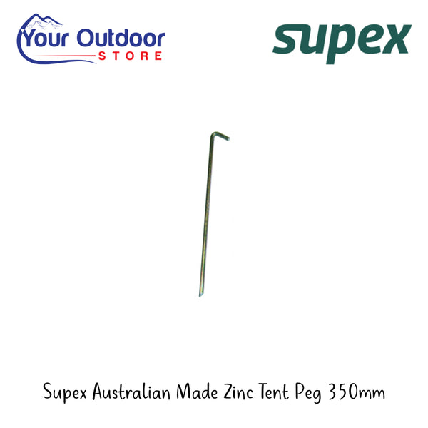 Supex Australian Made Zinc Tent Peg 350mm | Hero Image Showing All Logos And Titles.