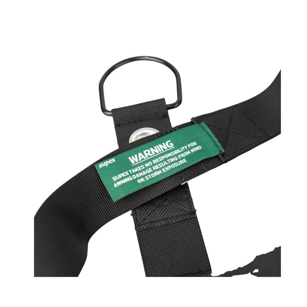 Black / 2 Pack | Supex Awning tie Down Strap Kit Image Showing Close Up Of The D Ring.
