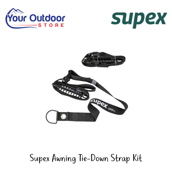 Supex Awning Tie Down Kit | Hero Image Showing All Logos And Titles.