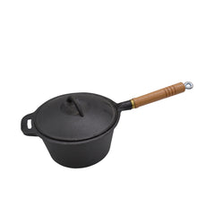 Supex Cast Iron Saucepan With Wooden Handle | Image Showing No Logos Or Titles.