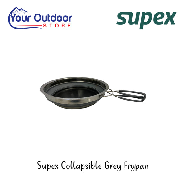 Supex Collapsible Grey Frypan | Hero Image Showing All Logos And Titles.