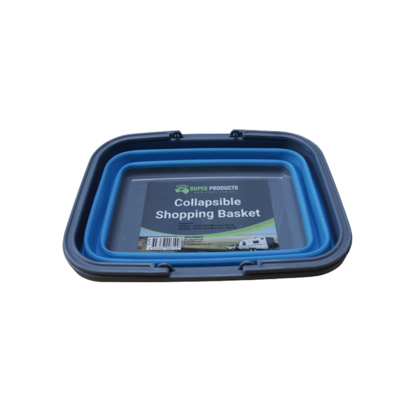 Blue | Supex Collapsible Shopping Basket Image Showing Basket Flat.