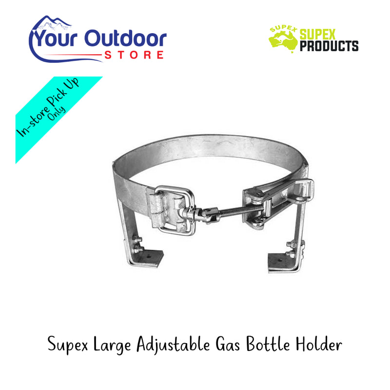 Supex Large Adjustable Gas Bottle Holder | Hero Image Showing All Logos And Titles.