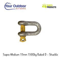 Supex Medium 11mm 1500kg Rated D-Shackle | Hero Image Showing Logo's And Title's.
