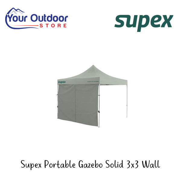 Supex Portable Gazebo Solid 3x3 Wall | Hero Image Showing All Logos And Titles(Gazebo Sold Separately).