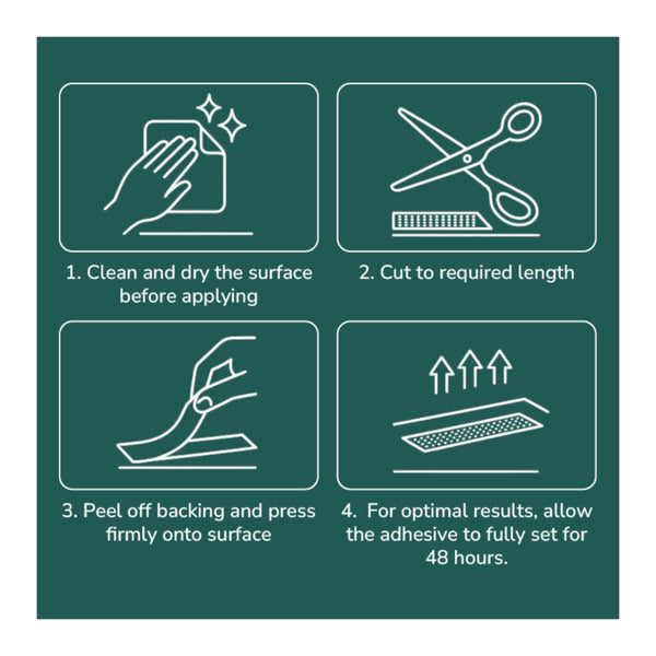Black | Supex Self Adhesive Hook And Loop Tape Image Showing Instructions On How To Use.