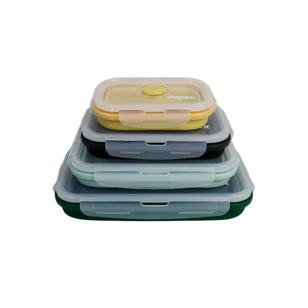 Set Of 4 | Supex Set Of 4 Rectangular Collapsible Containers Image Showing All Four Collapsed, Stacked On Top Of Each Other.