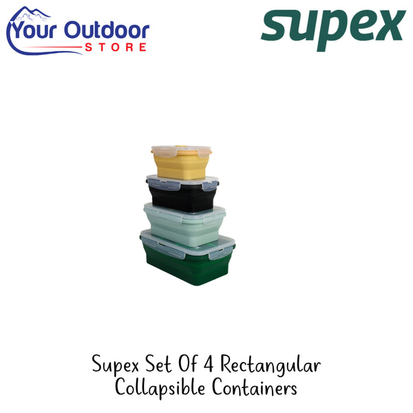 Supex Set Of 4 Rectangular Collapsible Containers | Hero Image Showing All Logos And Titles.
