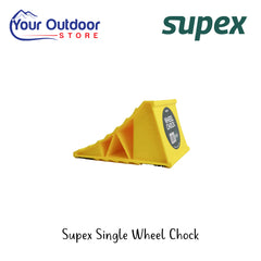 Supex Single Wheel Chock | Hero Image Showing All Logos And Titles.