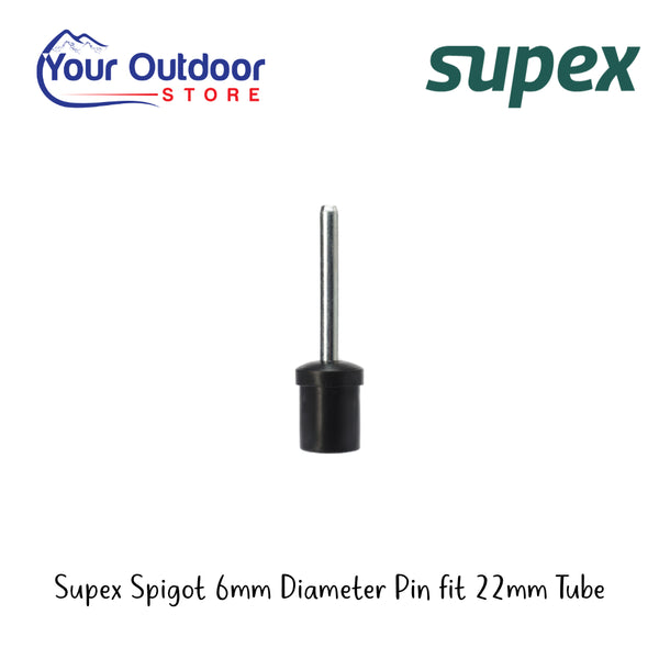 Supex Spigot 6mm Diameter Pin Ft 22mm Tube | Hero Image Showing All Logos And Titles.