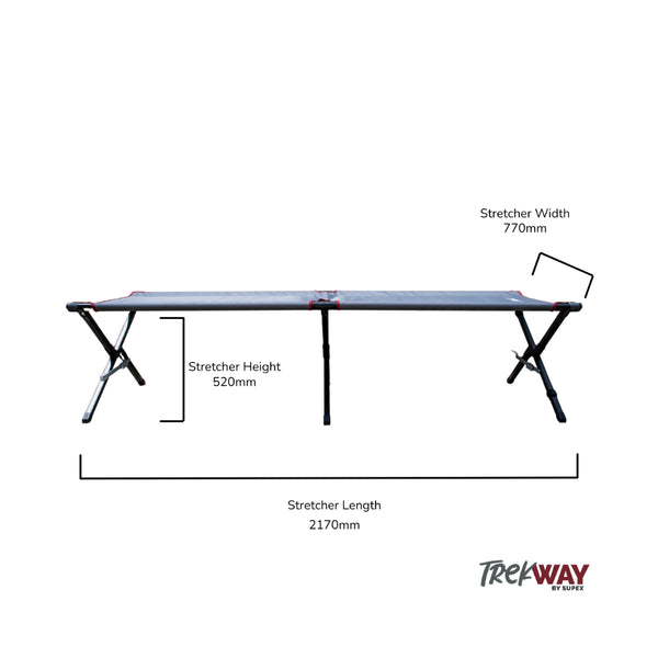 Grey | Supex Trekway Cross Leg Stretcher Image Showing No Logos Or Titles, Showing Dimensions. 