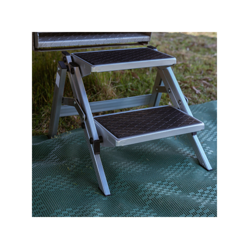 Stainless Steel | Supex Two Stage Folding Step Image Showing Step Set Up For Use.