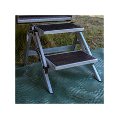Stainless Steel | Supex Two Stage Folding Step Image Showing Step Set Up For Use.