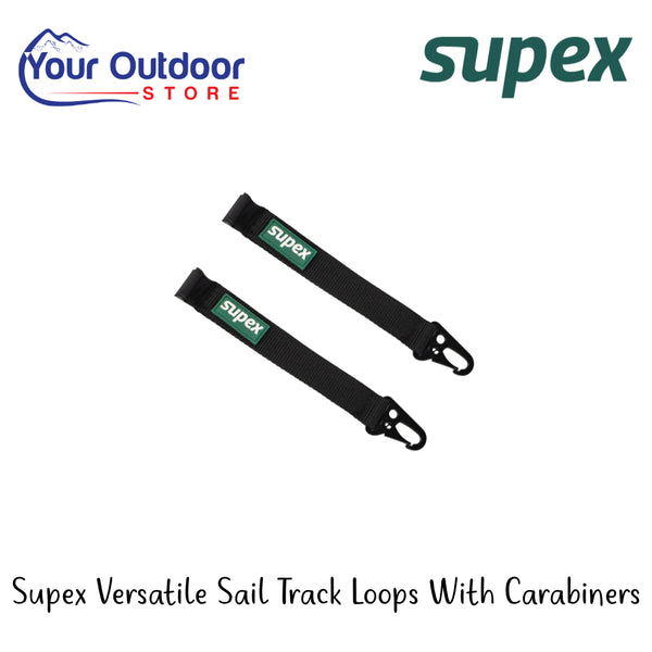 Supex Versatile Track Loops With Carabiners | Hero Image Showing All Logos And Titles.