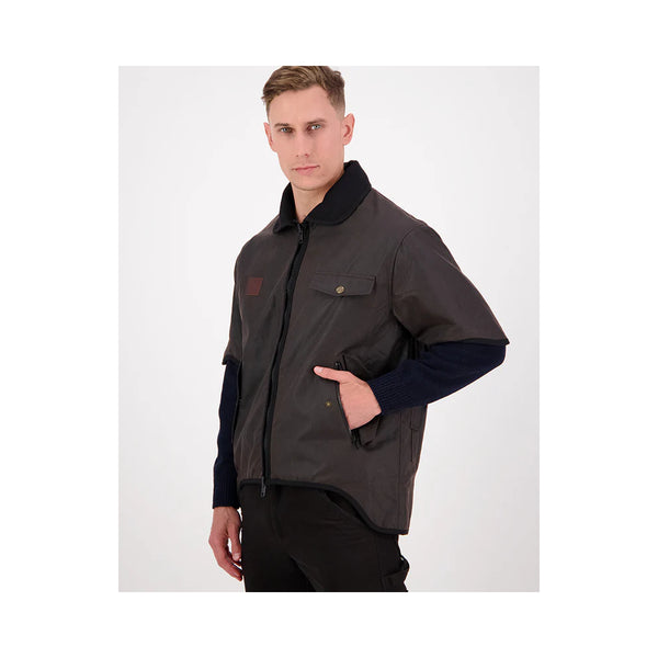 Brown | Swanndri 3/4 Sleeve Oilskin Jacket Image Showing Angled Side View.