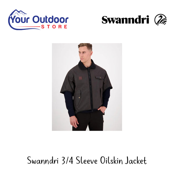Swanndri 3/4 Sleeve Oilskin Jacket | Hero Image Showing All Logos And Titles.
