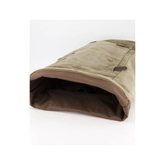 Taupe | Swanndri Arrowtown Back Pack Image Showing Bag Open With Pockets Empty.