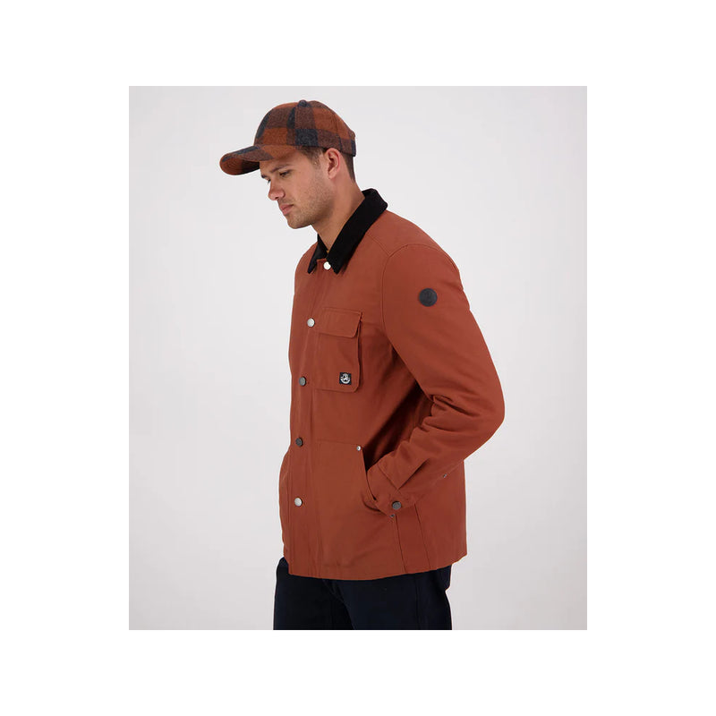 Rusty | Swanndri Barrytown V3 Canvas Jacket Image Showing Angled Side View, Buttons Done Up.