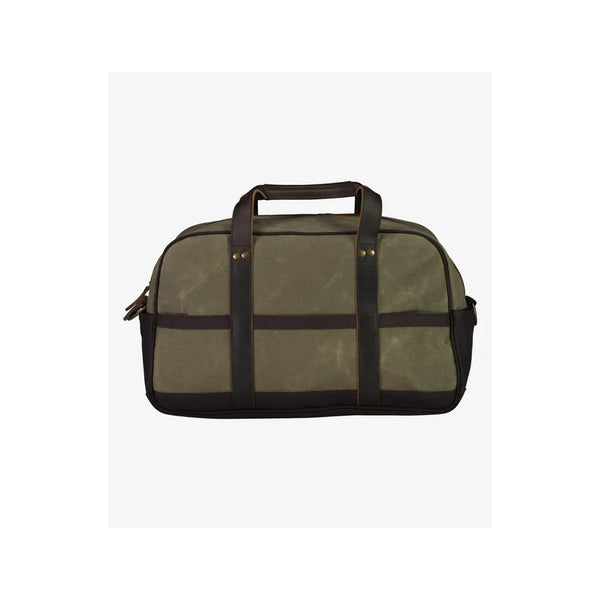 Taupe | Swanndri Kingston Canvas Overnight Bag Image Showing Back View.