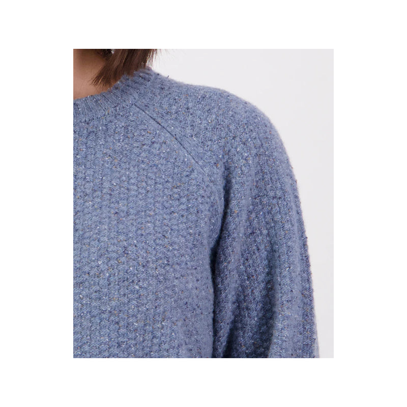 Oceanview | Swanndri Lyttelton  Women's Waffle Crew Image Showing Close Up View Of The Knitted Seam, And Neck Line.