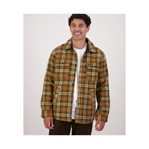 Arizona Check | Swanndri Mens Kiaraki Wool Shacket Image Showing Shacket On A Model Close Up Front View, Buttons Open.
