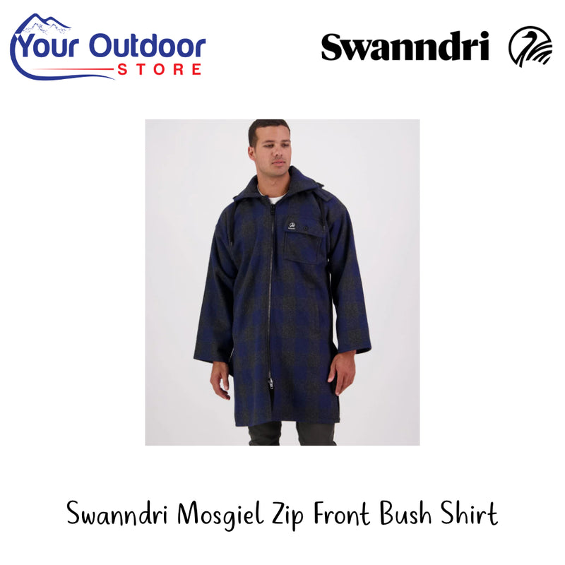Swanndri Men's Mosgiel Zip Front Bush Shirt | Hero Image Showing All Logos And Titles.