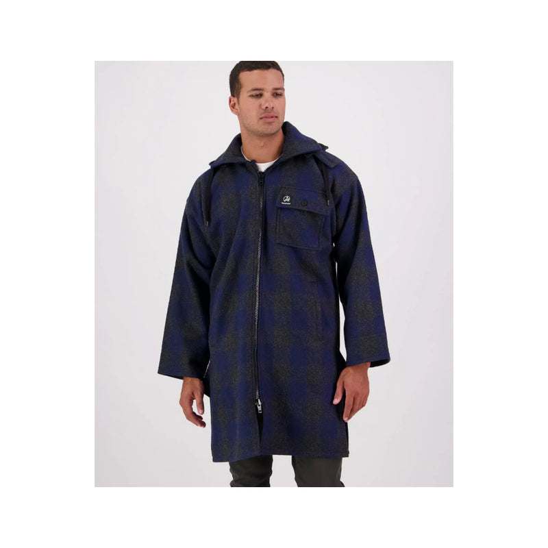 Shadow Navy Check | Swanndri Men's Mosgiel Zip Front Bush Shirt Image Showing No Logos Or Titles.