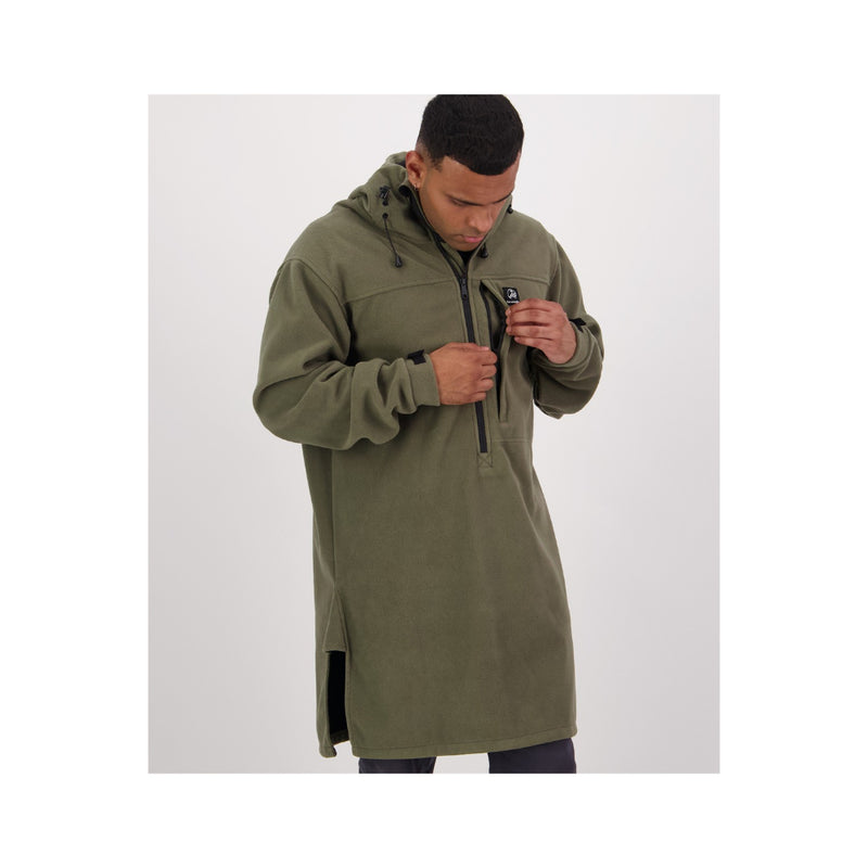 Forest | Swanndri Mens Tundra Fleece Anorak Image Showing Angled Front View Of Model Using Front Zip.