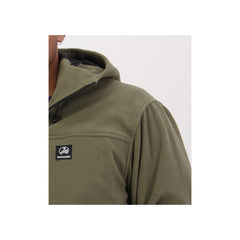 Forest | Swanndri Mens Tundra Fleece Anorak Image Showing Close Up View Of Seams And Brand Patch.