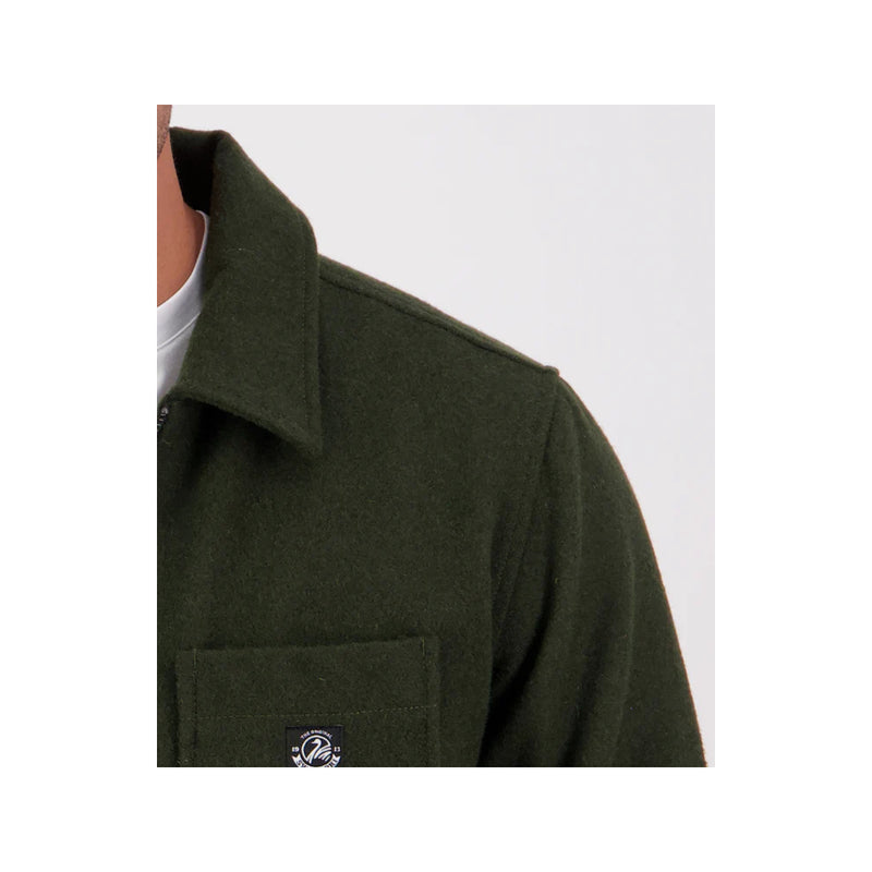 Dark Olive | Swanndri Northgate Jacket Image Showing Close Up View Of The Collar.