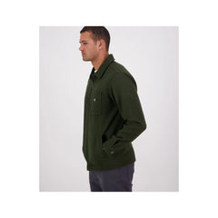 Dark Olive | Swanndri Northgate Jacket Image Showing Side View, With The Zip Done Up.