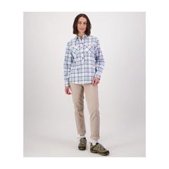 Blue | Swanndri Women's Half Button Egmont Flannelette Shirt Image Showing Full Front View.