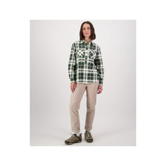 Moss | Swanndri Women's Half Button Egmont Flannelette Shirt Image Showing Full Front View.