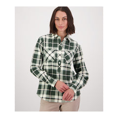 Moss | Swanndri Women's Half Button Egmont Flannelette Shirt Image Showing Front View.