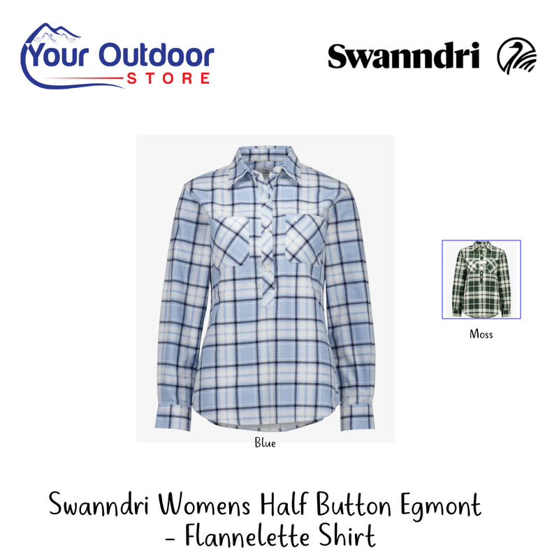 Swanndri Women's Half Button Egmont Flannelette Shirt | Hero Image Showing All Logos, Titles And Variants..