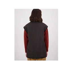 Brown/ Rose Check | Swanndri Womens Foxton Oilskin Vest Image Showing Back View.