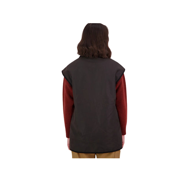 Brown / Rose Check | Swanndri Womens Foxton Oilskin Vest Imager Showing Back  View.