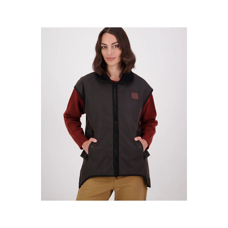 Brown/ Rose Check | Swanndri Womens Foxton Oilskin Vest Image Showing No Logos Or Titles.